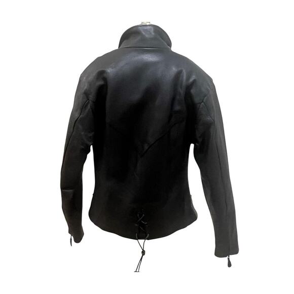 Unik Leather Jacket Womens Small Black Quilted Zip Off Lined Biker Moto Zip - Picture 3 of 15